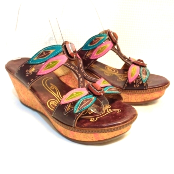 Spring Step Bonita Leather Jeweled Dragonfly Wedge Sandals Colorful 10.5 - Picture 1 of 13